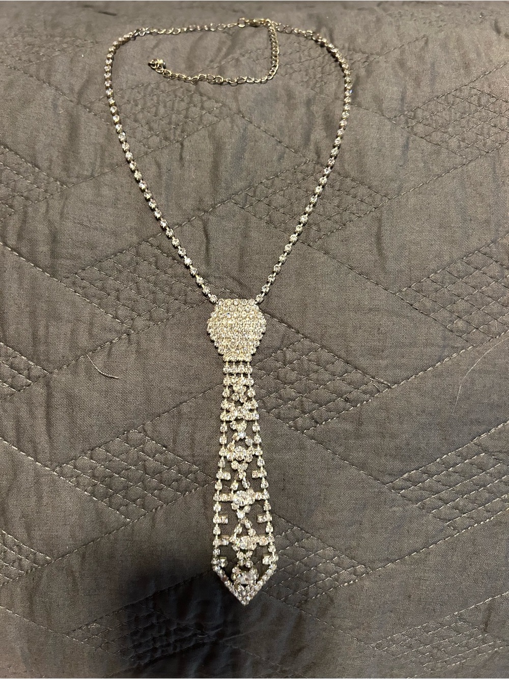 Crystal Tassel Pendant Necklace - Silver Tone